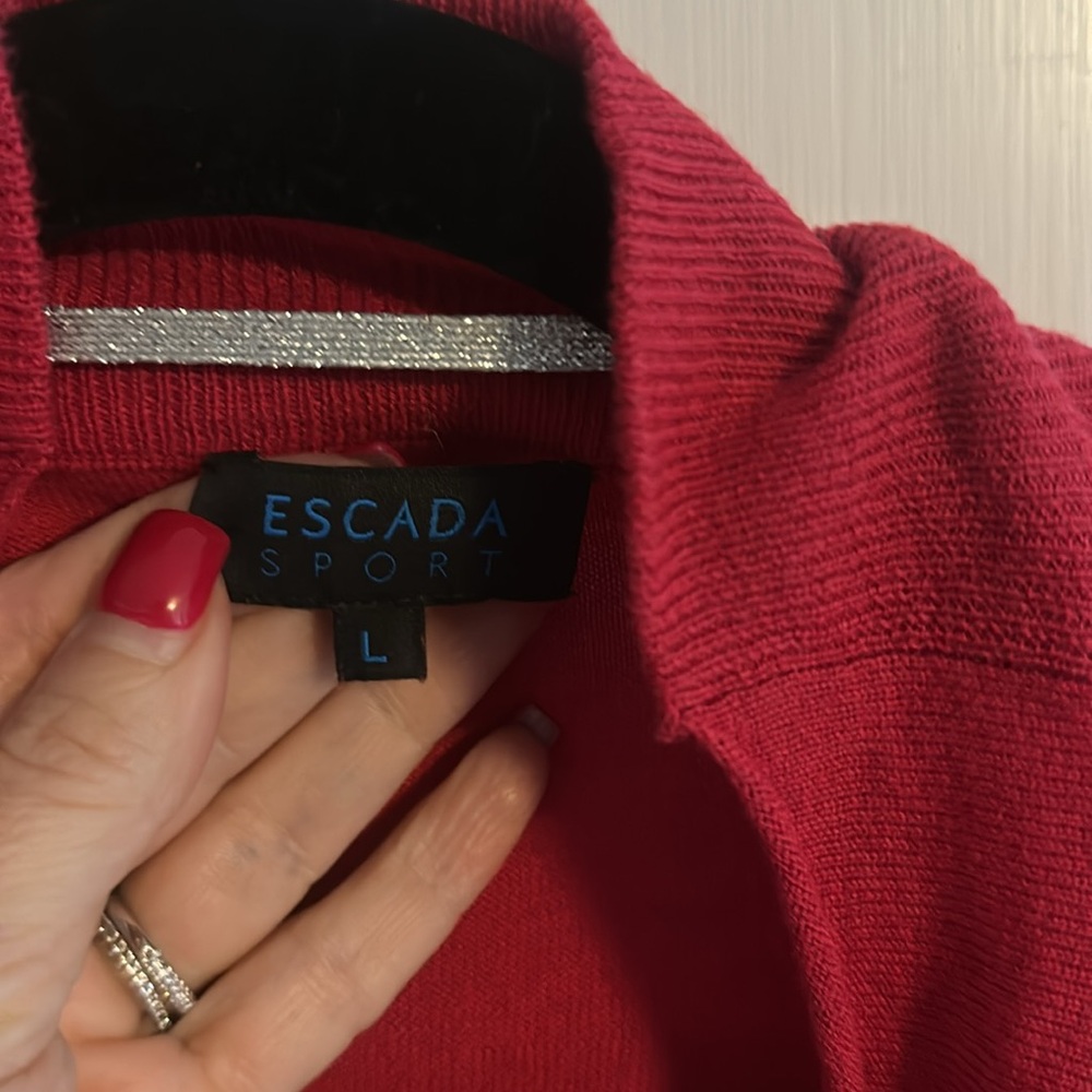 Escada Sport large Pink Ruffled Cardigan Sweater tied but open stretchy fabric - Picture 4 of 10